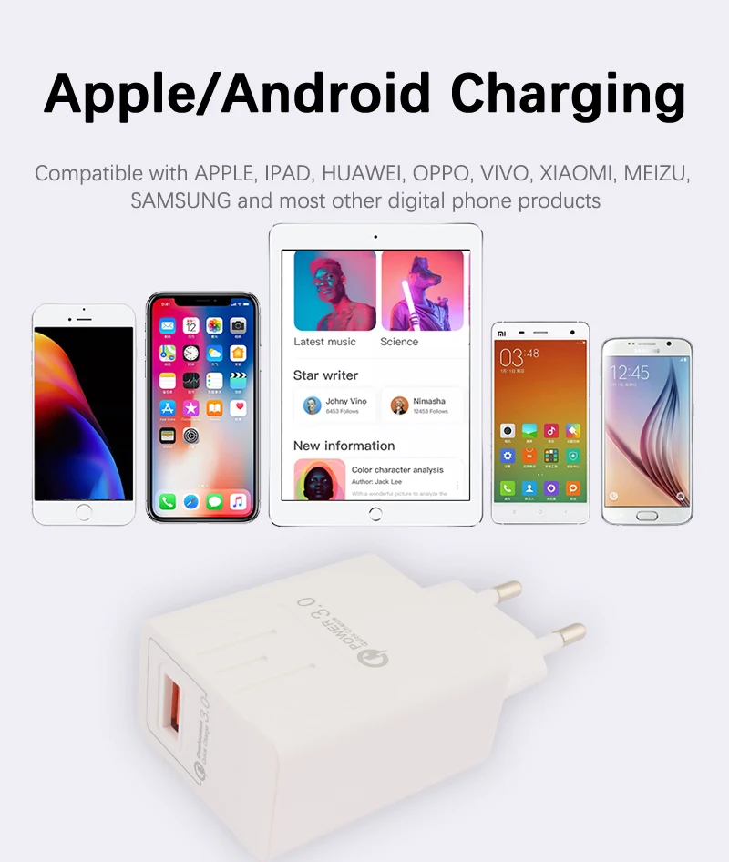 USB Charger 5V 3A Power Adapter Cable EU Plug Travel Fast Charge Mobile Phone USB Adapter Qualcomm Quick Charge 3.0 Wall Charger