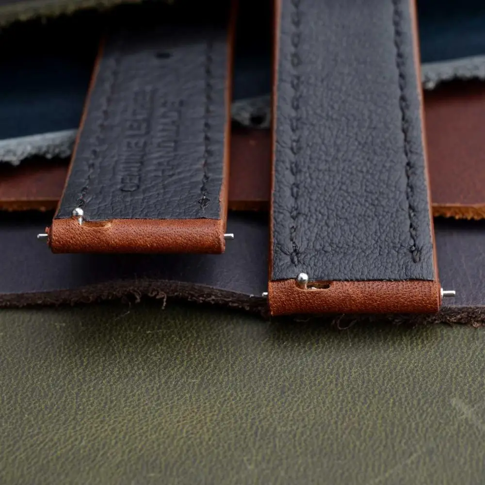 BISONSTRAP Watch Strap 18mm~22mm Genuine Leather Strap for Men Women Quick Release Replacement Belt Watchband Rose Gold Buckle