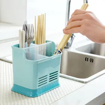 

Kitchen Cutlery Storage Box Hollow Drain Chopsticks Storage Box Desktop Storage Box Four Grids Candy Color