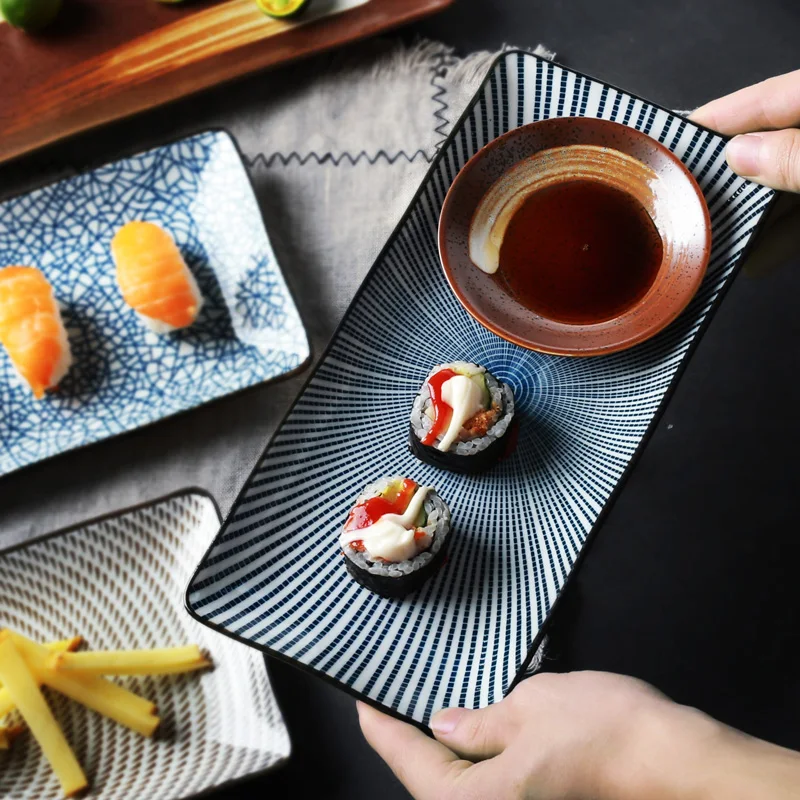 

Vintage Japanese Plate Ceramic Sushi Plate Fish Plate Rectangular Household Tableware WF9101013