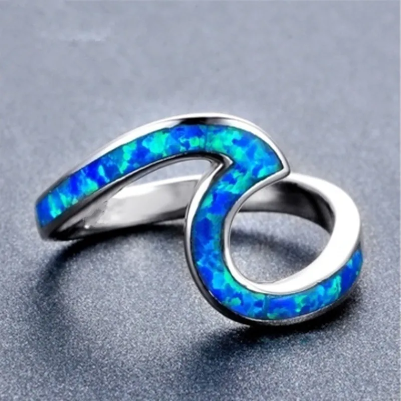 FDLK, модный волнистый дизайн, голубой огненный опал, белый камень, свадебное кольцо с подвеской, медное кольцо, подарок на день рождения для женщин