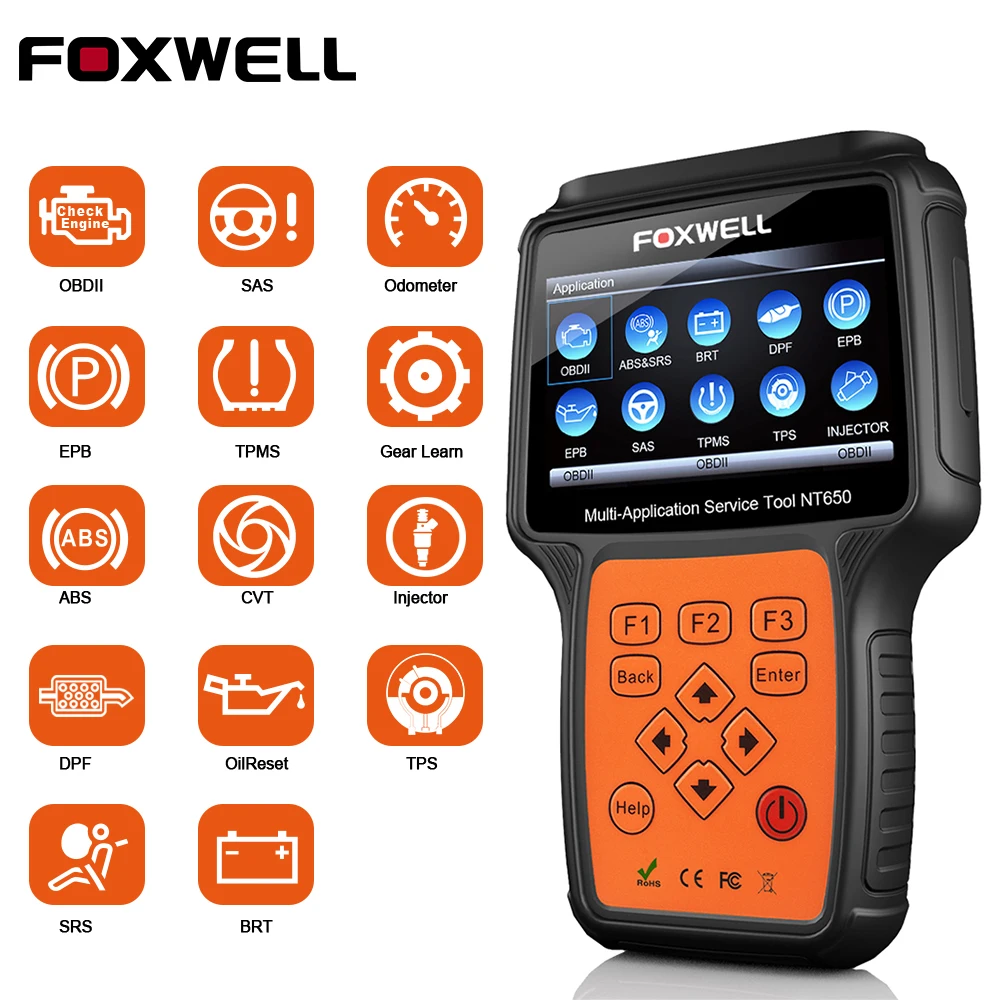FOXWELL NT650 OBD2 автомобильной сканера ABS подушка безопасности SAS EPB DPF Сброс системы контроля срока службы масла OBD 2 ODB2 автомобиля