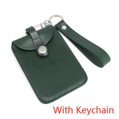 Alisara Lanyards держатель для Id бейджа бирка для Id карты вертикальный Стильный чехол из натуральной кожи держатель для карт выдвижной ремешок - Цвет: Green-Keychain