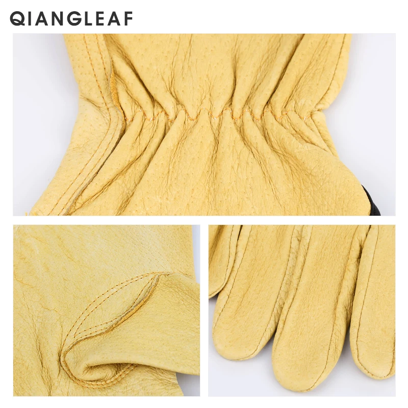 QIANGLEAF 3pcs Men's Work Gloves Pigskin Leather Security Protection Safety Cutting Working Repairman Garage Racing Gloves H92