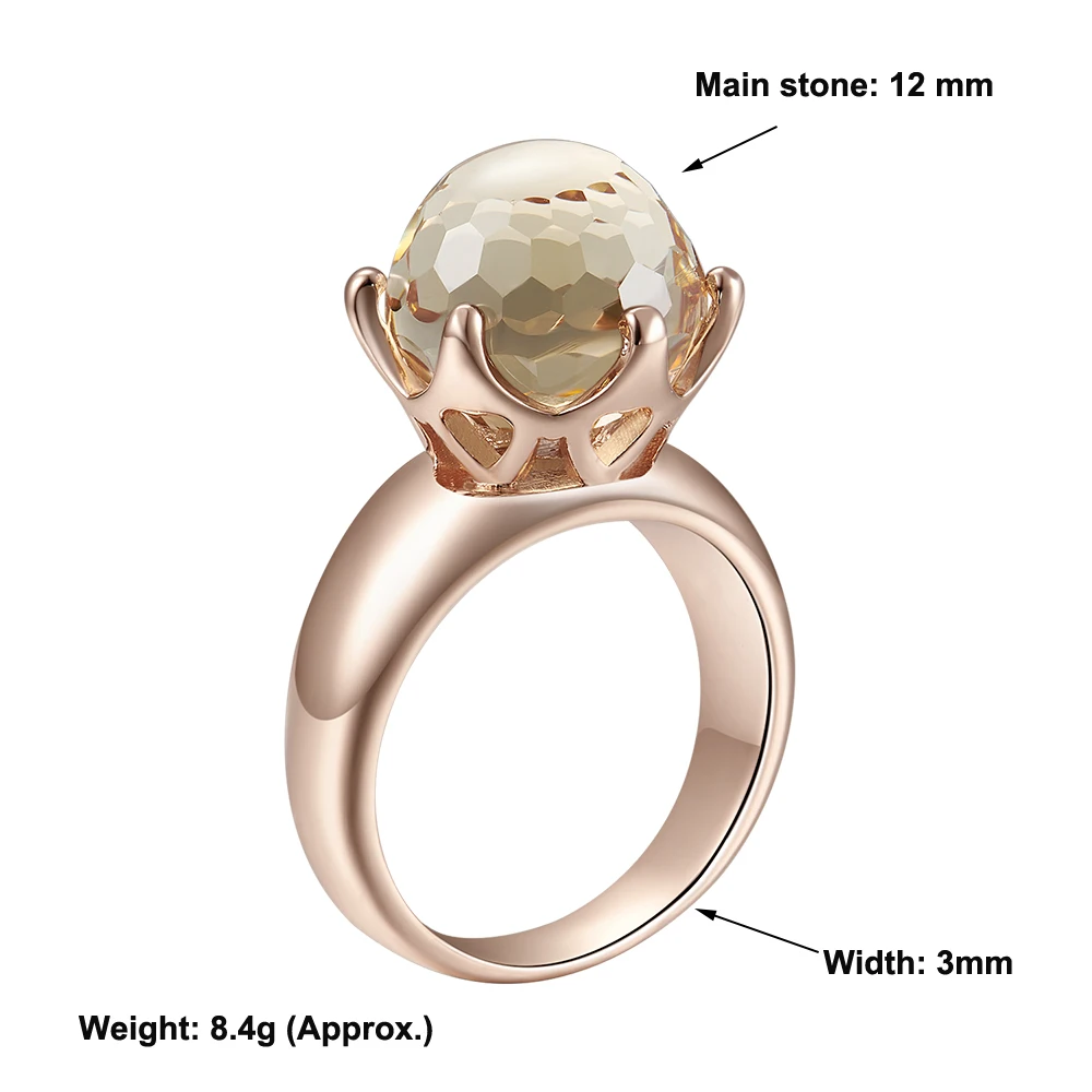 Queen Ball Champagne Crystal Rings Jewelry Rose Stone Large Stock Drop Ship Jewelry Women's Ring