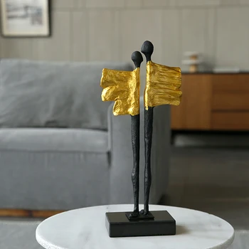 

MODERN A PAIR OF ABSTRACT FIGURES DANCING IN GOLDEN CLOTHES STATUE HOME CRAFTS DECOR OBJECTS OFFICE MARBLE DECORACION DE HOGAR