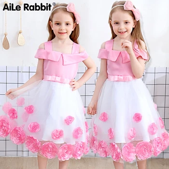 

Little Girl Ceremonies Dress Rose Children's Clothing Tutu Kids Dresses For Girls Clothes Wedding Party Gown Vestidos Robe Fille