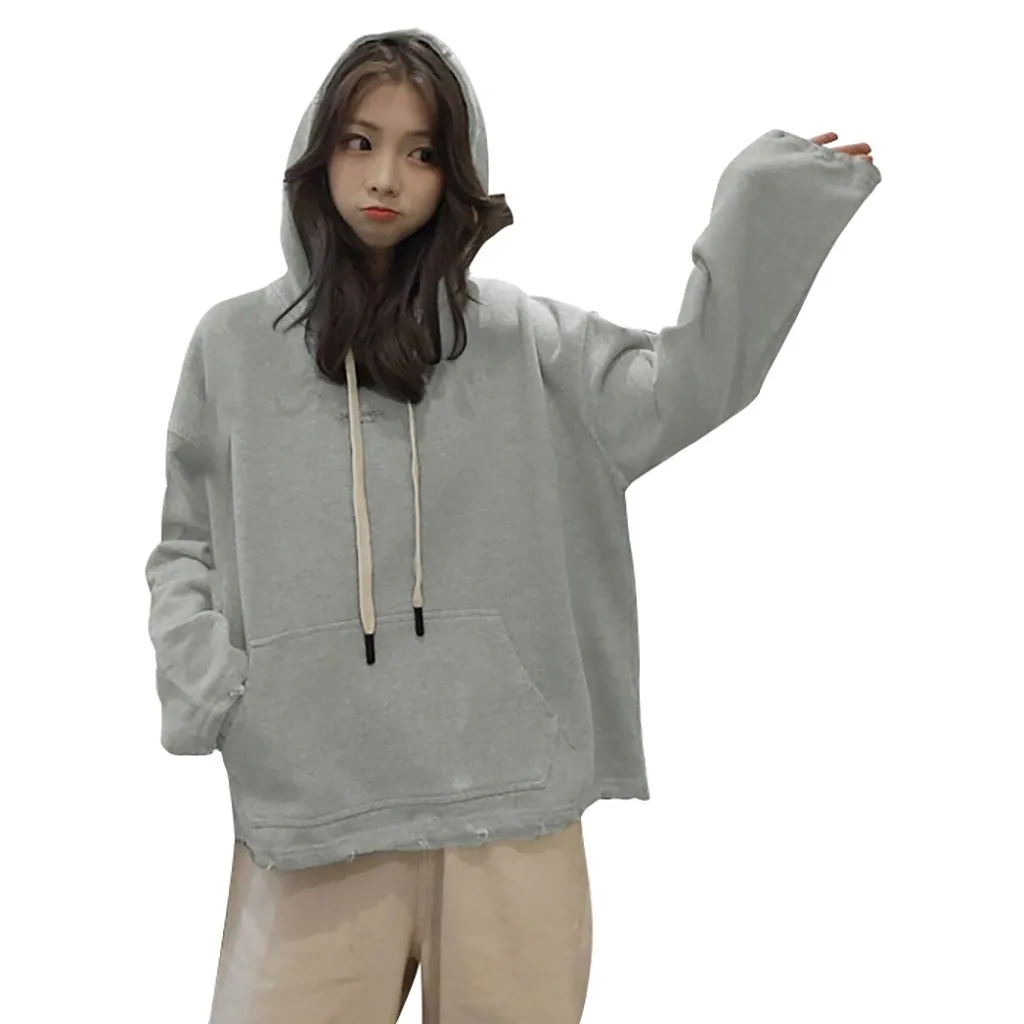 Gray M-XXL, осень/зима, серый, бежевый, свободный, чистый цвет, с капюшоном, с рукавом «летучая мышь», толстовки, женские, с длинным рукавом, худи, Harajuku, толстовки# FO - Color: Gray