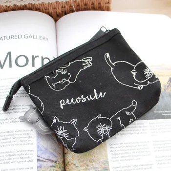 

Japanese Style Full Embroidered Cute Cat Wallet Purse Wallet hu zhao bao Your Checkbook Storage Tri-Fold Wallet Makeup Bag