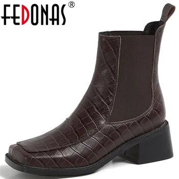 

FEDONAS Classic Chelsea Boots Women Autumn Winter New Genuine Leather Shoes Woman Quality Working Casual Thik Heels Shoes Woman