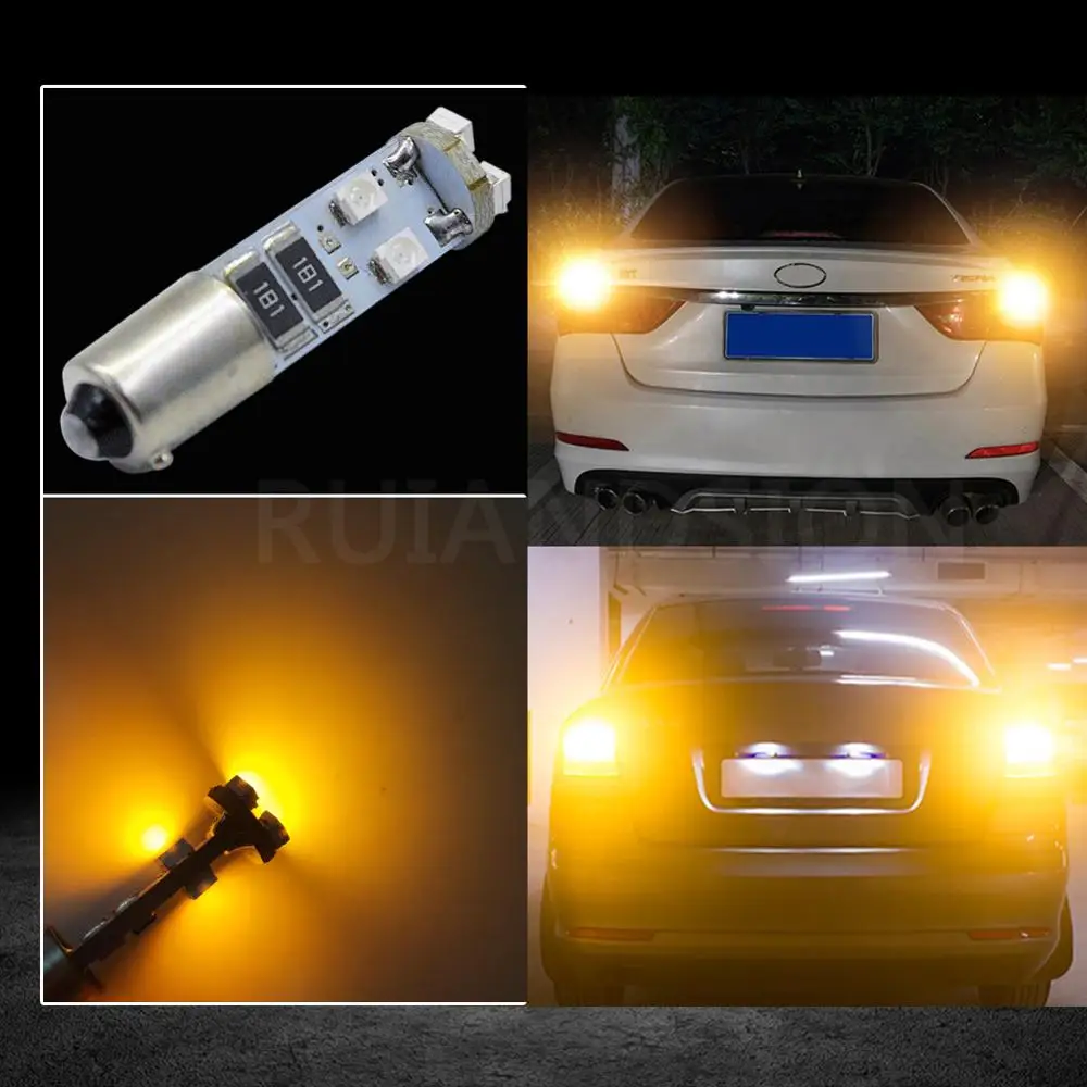 10 шт. H21W BAY9S BA9S T4W BAX9S H6W 2835 8SMD светодиодный автоматический обратный светильник поворота угловая лампочка Canbus лампа желтого цвета 12V автомобильный Стайлинг