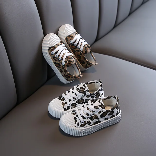 US $6.59 Leopard Little Girls Shoes 2020 Spring Autumn Children Flat Shoes Boys Sneakers Student White/Yello