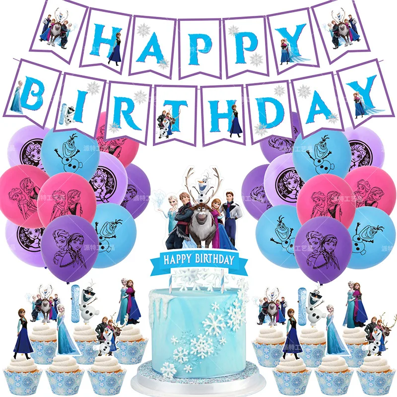 

Disney Frozen Party Decoration Princess Anna Aisha Frozen 2 Flag Cake Insert Balloon Birthday Sets children Christmas gifts