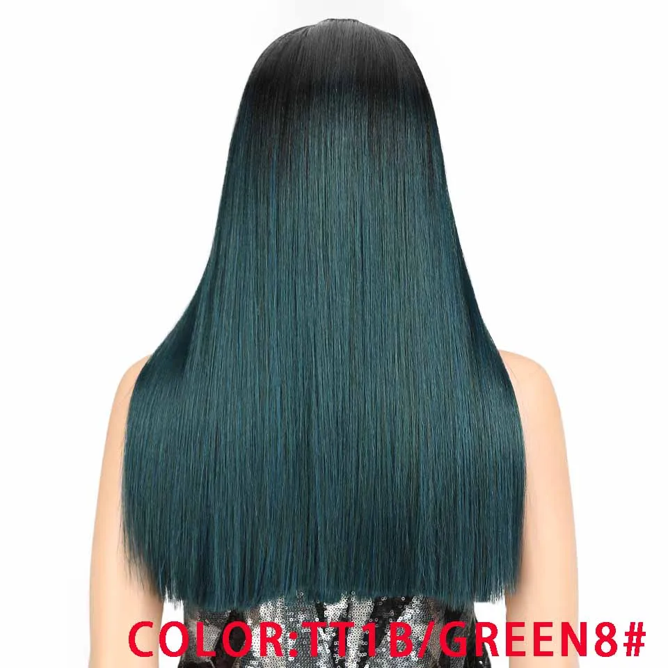 Magic Hair 20"Inch Synthetic Straight Hair Lace Front Wig Natural Hairline Heat Resistant Fiber Hair Middle Part For Black Women - Цвет: TT1B-GREEN8