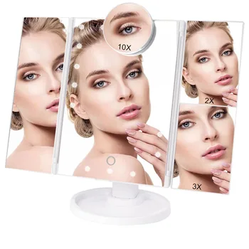 

Touch Screen 22 LED Light Makeup Mirror With Vanity Magnifying1X/2X/3X/10X Flexible Mirror Cosmetic Adjustable Dual Power Supply