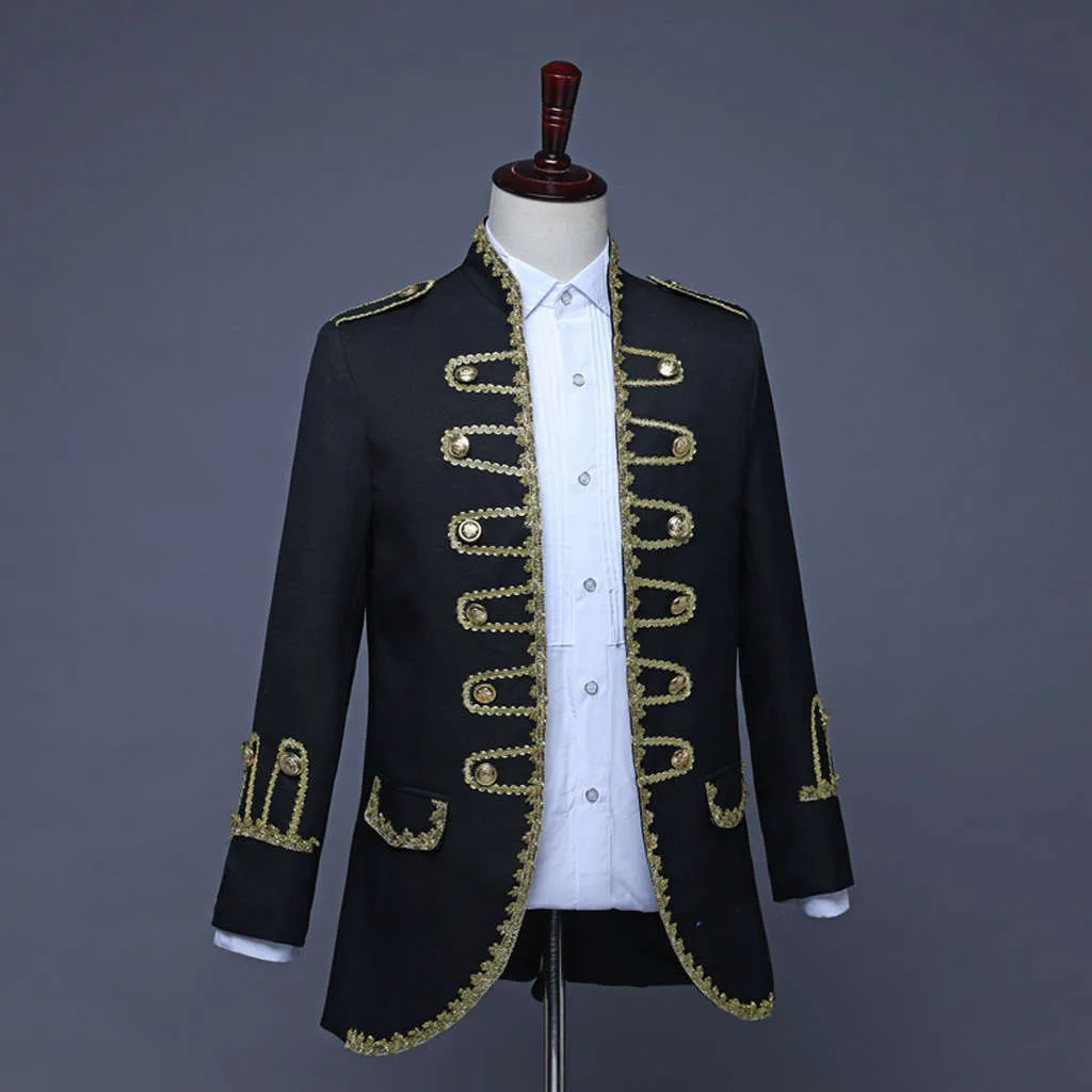 Военная форма Выступления костюм camisas de hombre visada Винтаж черный Для мужчин Клубная рубашка Изящные в европейской стиле придворные костюмы
