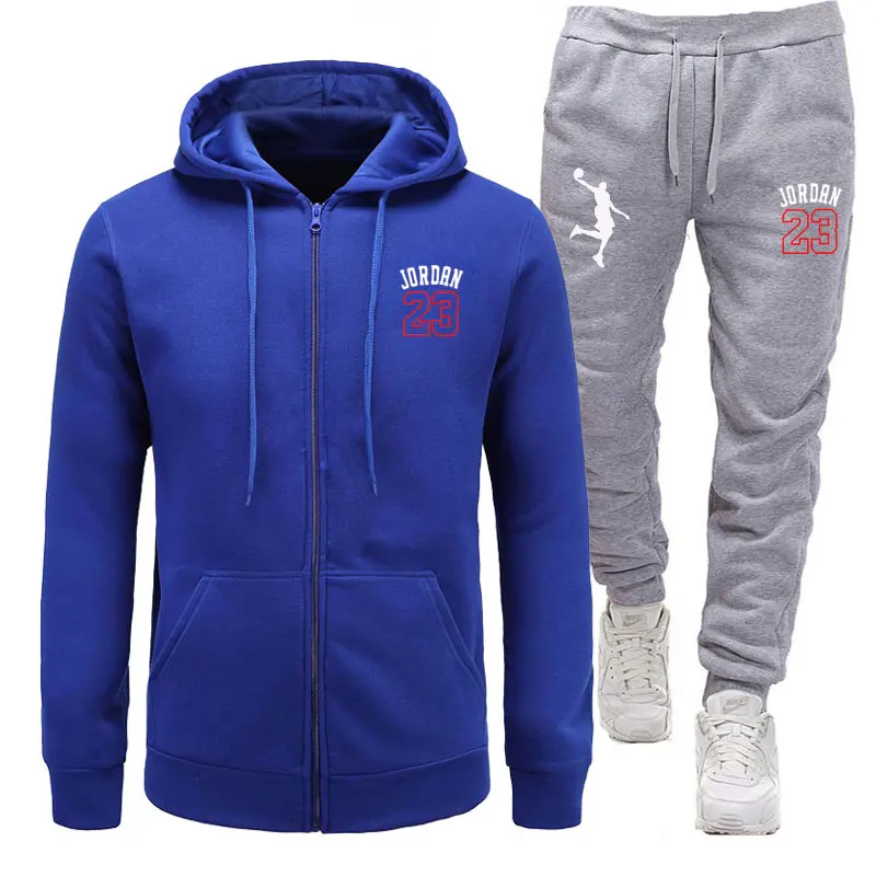 blue light gray Мужской спортивный костюм, 2 комплекта, спортивная куртка, мужские спортивные штаны, толстовки, весна и осень, мужские брендовые толстовки, штаны - Цвет: blue light gray