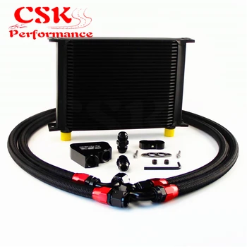 

28 Row 248mm AN10 British Oil Cooler Kit+Female Sandwich Plate Adapter Fits For LS1 LS2 LS3 LSX VE HSV VZ DRAG Black