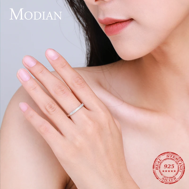 Silver Ring Modian Classic Design Sparkling Cubic Zirconia 925 Sterling Silver Female Wedding Band For Women Jewelry