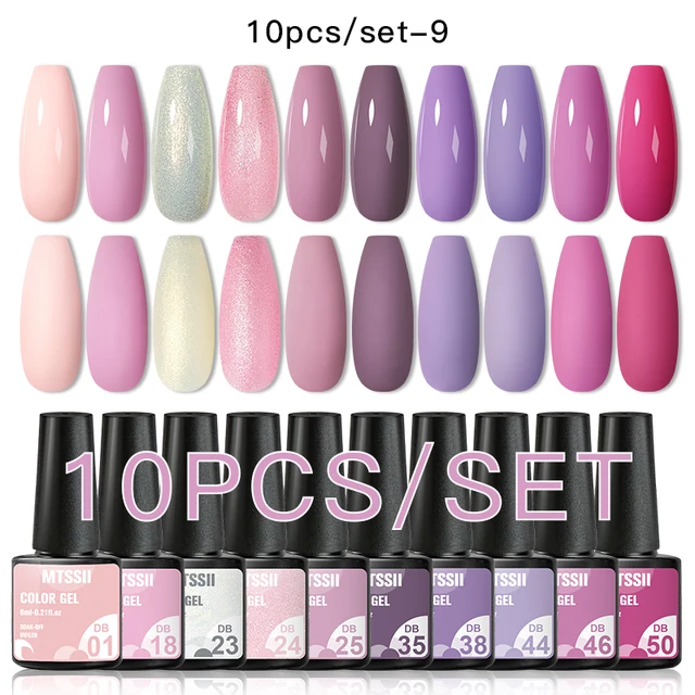 Mtssii 10Pcs/set Color Gel Nail Polish Set 100 Colors Semi Permanent UV Led Gel Varnish Soak Off Nail Lacquers Base Top Coat ZH15013 10PCS