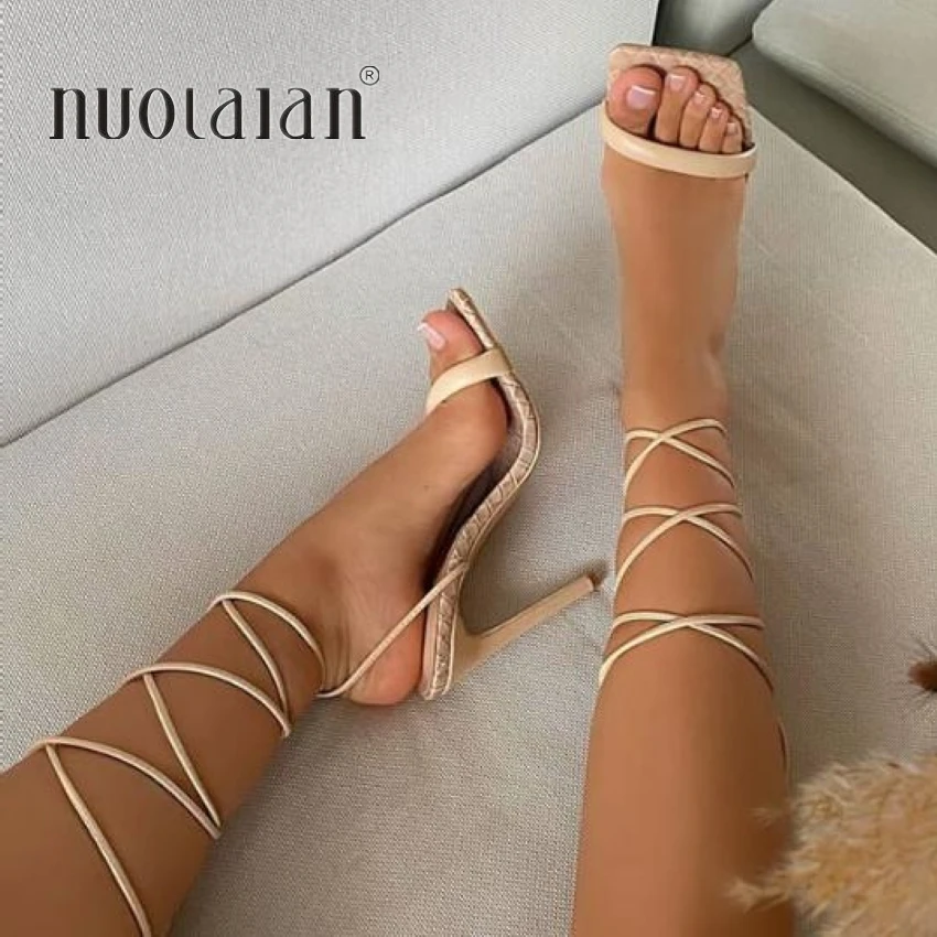 Verano de 2021 bombas nuevo Sexy sandalias de gladiador zapatos de las mujeres Sexy tacones altos Sandalia de Punta abierta dama correa de tobillo zapatos de tamaño 35-42