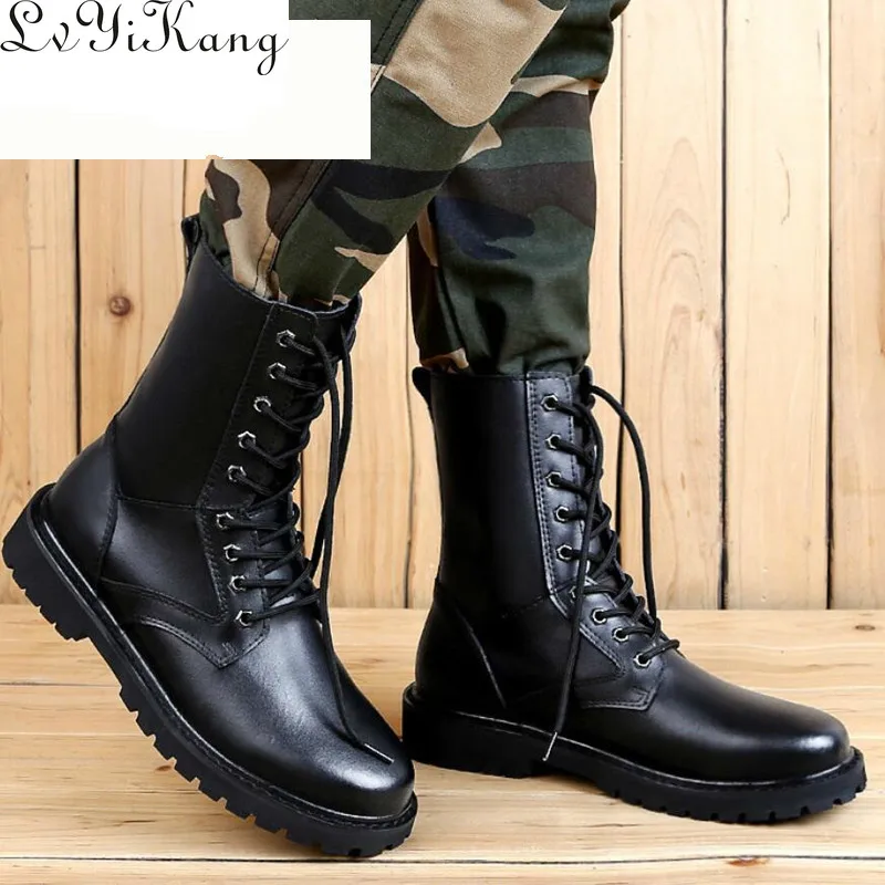 Г. Зимние мужские армейские ботинки до середины икры мотоботы из натуральной кожи Нескользящие ботинки на шнуровке для работы на открытом воздухе мужские boots38-50 на шнуровке