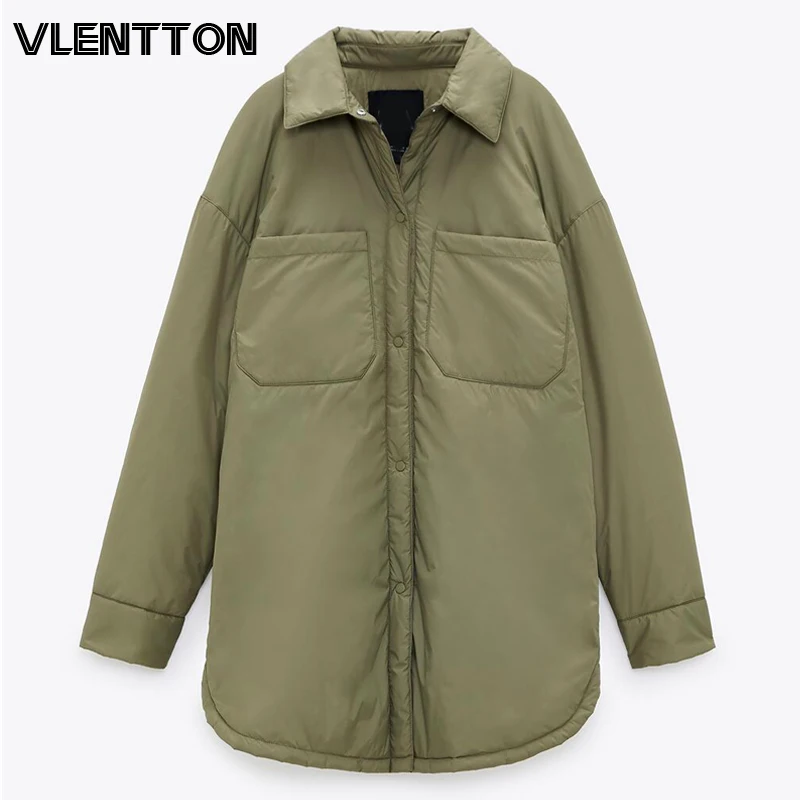 

2021 Autumn Winter Oversize Warm Cotton Jacket Coat Women Vintage Green Long Overcoats Female Loose Solid Light Parka Outwear