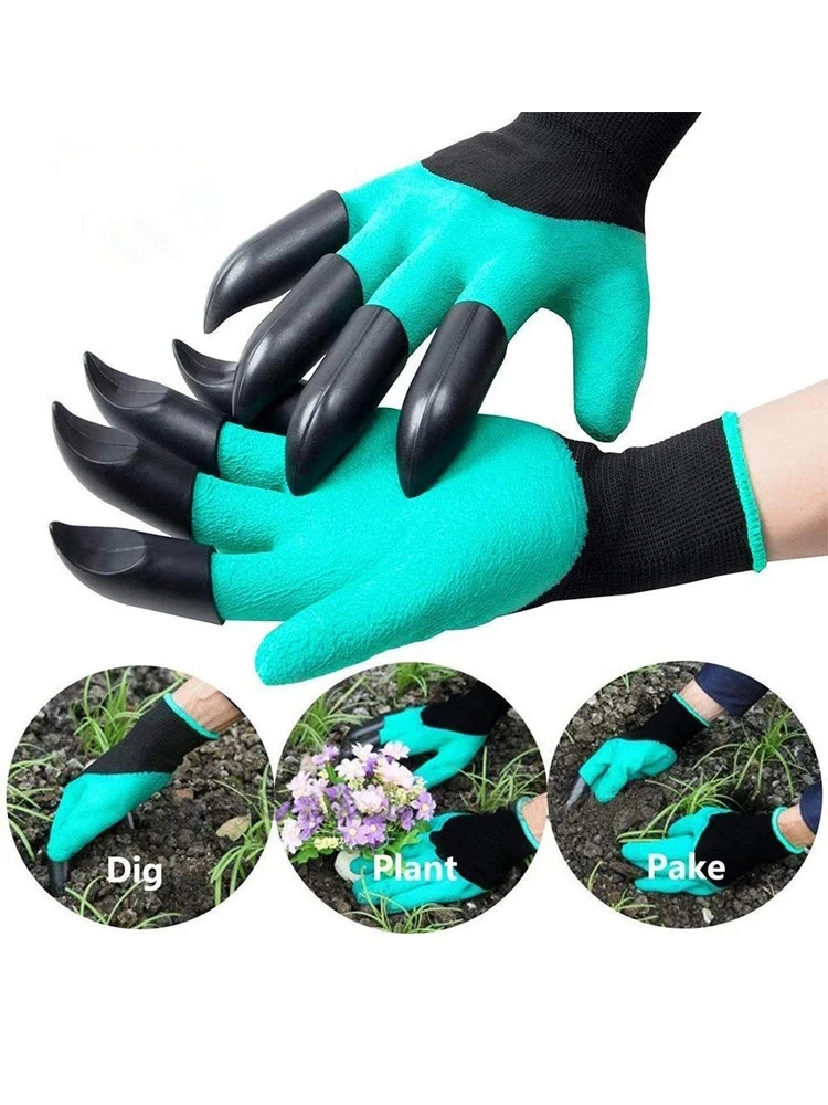 4/8 Hand Claw ABS Plastic Garden Rubber Gloves Gardening Digging Planting Durable Waterproof Work Glove Outdoor