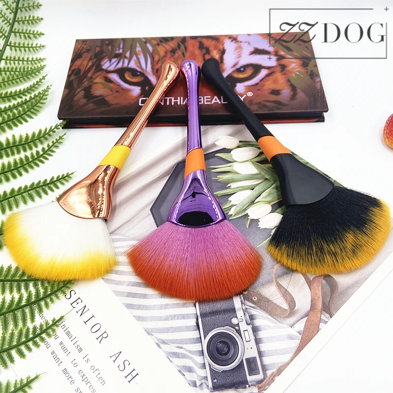 ZZDOG 1Pcs Large Makeup Brushes High Quality Fluffy Fan-Shaped Face Cosmetic Beauty Tools Metal Handle Powder Remove Brush New