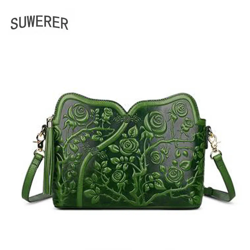 

Pijushi leather bag 2020 new crossbody bag female retro cowhide embossed tassel single shoulder diagonal female bag small design