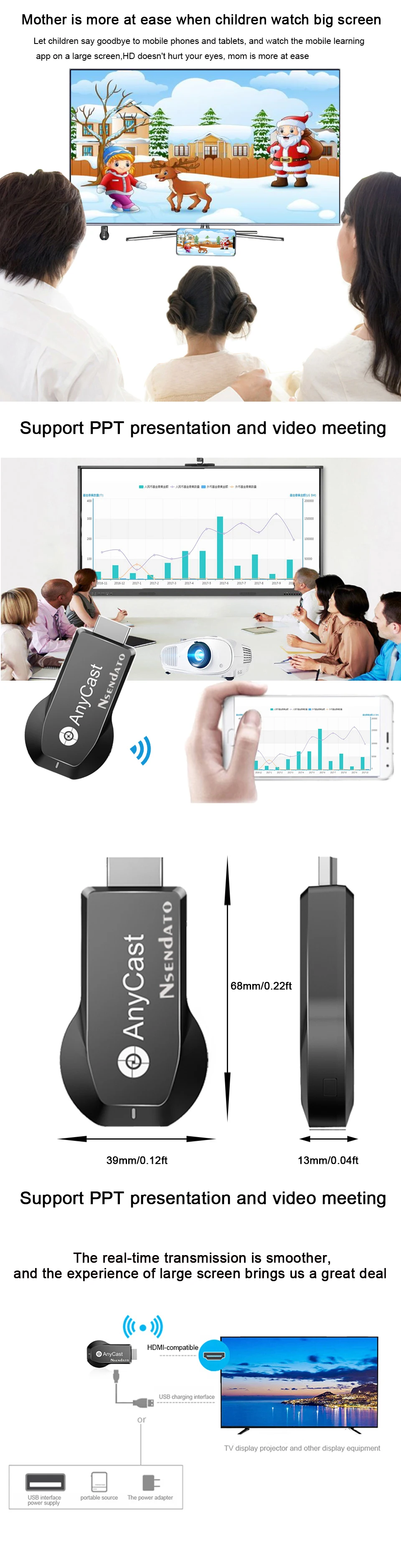 Anycast-adaptador de tv sem fio m100 para