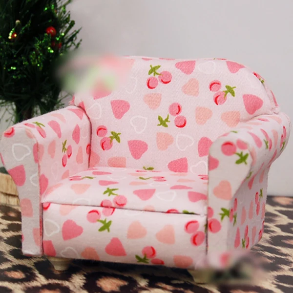 Dolls House Bedroom Miniature Soft Sofa Chair Loveseat Furniture Pink Floral