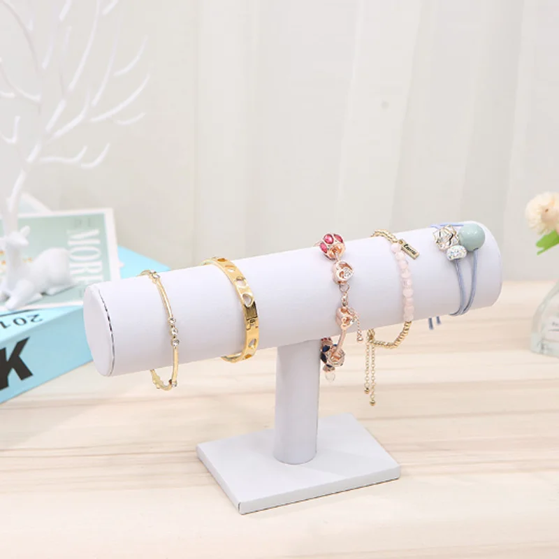 1PC Watch Jewelry Organizer T-Bar Rack Velvet/PU Leather Portable Bracelet Bangle Necklace Display Stand Holder