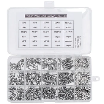 

480PCS Set 304 Stainless Steel Round Head Cross Pan Head Machine Screw M2M2.5M3 GB818