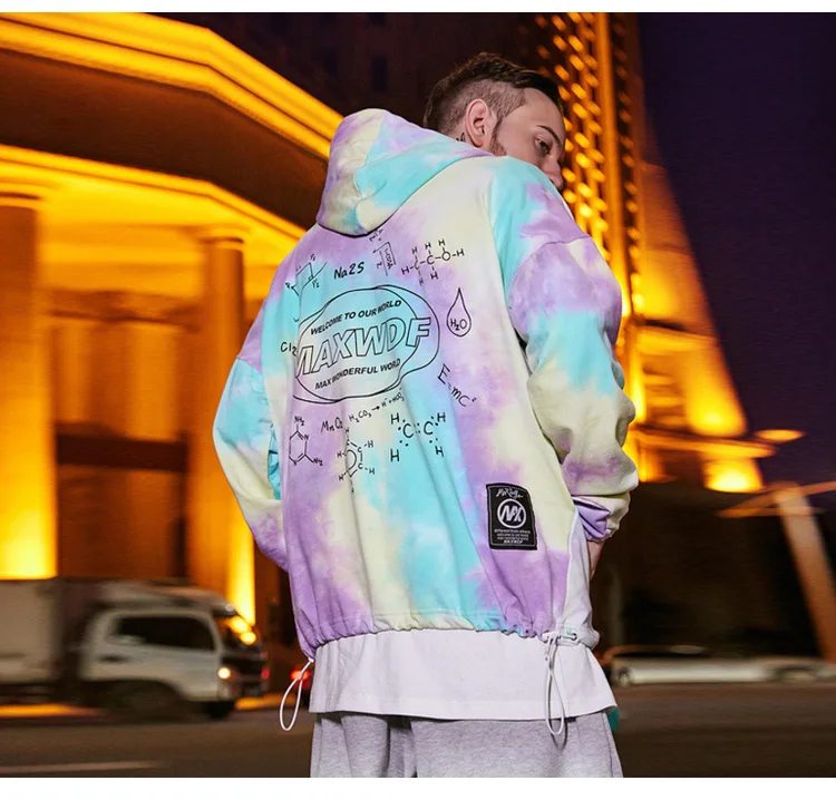 Aolamegs Men Hoodies Watercolor Pullover Casual Oversize Back Letter Print Hooded Sweatshirt Lovers Hip Hop Style Streetwear