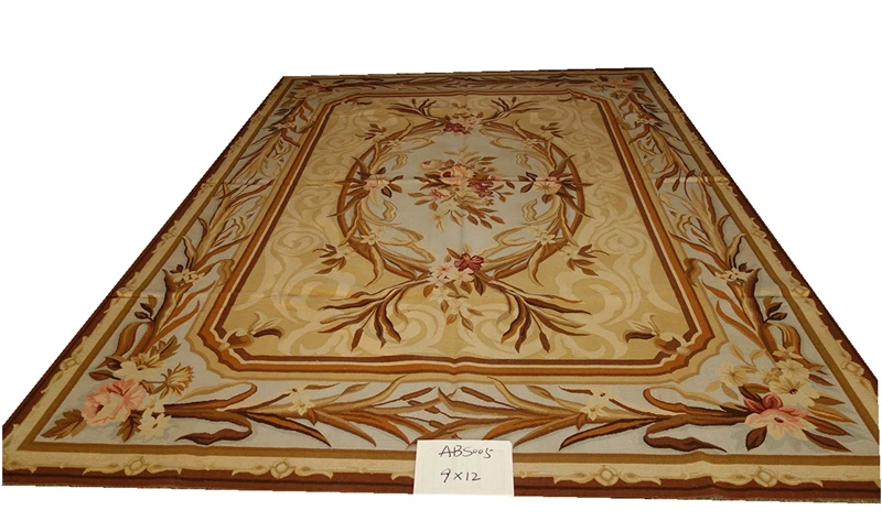 Ковер aubusson ручной работы bs005 9X12 коричневый загар желтая Роза ручной работы VTG. gc8aubyg13