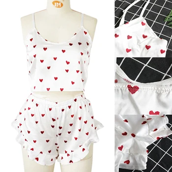 

Women's Sleepwear Sexy Satin Pajama Set White Lace V-Neck Sleeveless Cute Cami Top