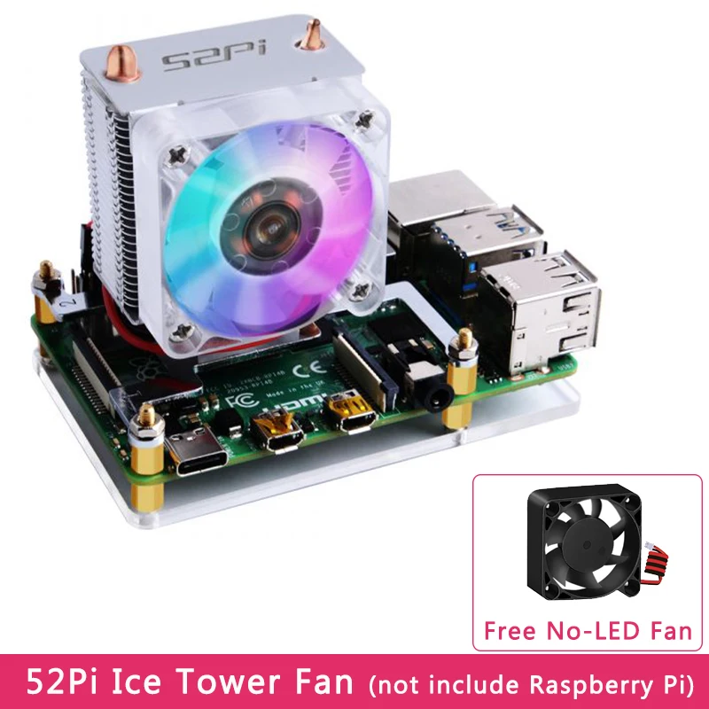 Raspberry pi Torre de Gelo Rgb Ventilador Refrigeração Tubo Cobre Refrigerador Opcional Acrílico Case Fonte Alimentação para pi 4b 3b Mais 3b 52pi