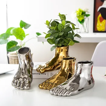 

Scandinavian Human Foot Vase Gold Sliver Bionic Limb Decorative Pot Modern Creative Flower Arrangement Art for Home Decor