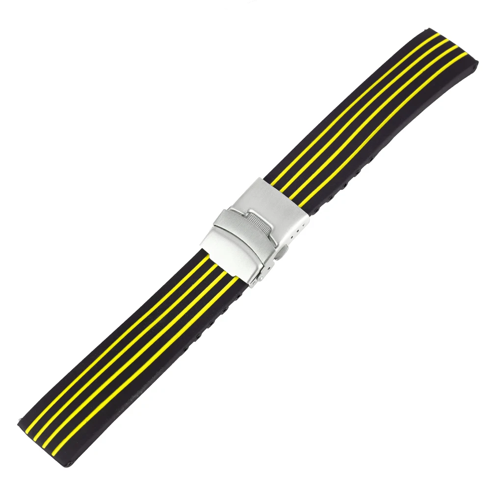 

Folding Clasp Silicone Watch Strap 18MM 20MM 22MM 24MM Fashion Yellow Watchband Waterproof Wristwatch Band cinturino orologio