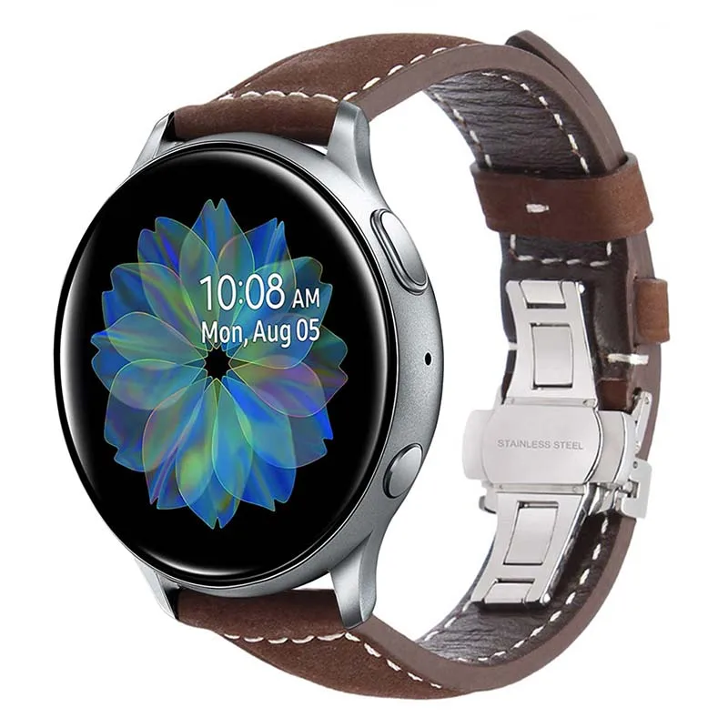 Итальянский ремешок для часов из натуральной кожи для samsung Galaxy Watch Active/Active 2 40 мм 44 мм быстросъемный ремешок с застежкой-бабочкой - Цвет ремешка: Dark Brown S