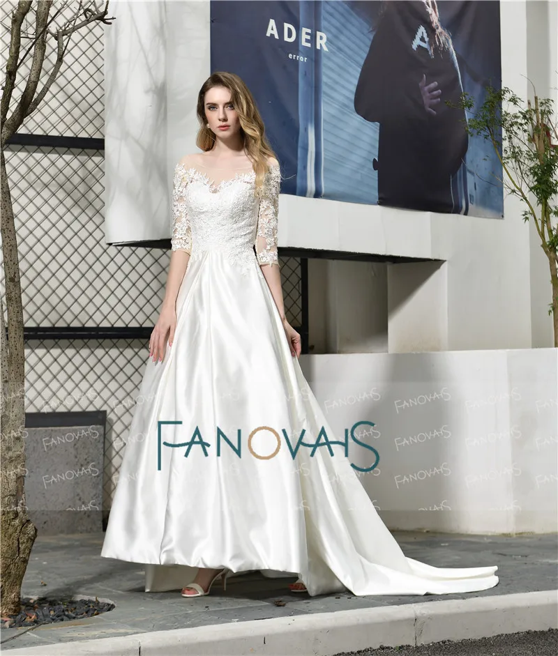 Элегантное свадебное платье цвета слоновой кости vestido de noiva с глубоким декольте 3/4 с длинным рукавом ТРАПЕЦИЕВИДНОЕ свадебное платье robe de mariee свадебное платье
