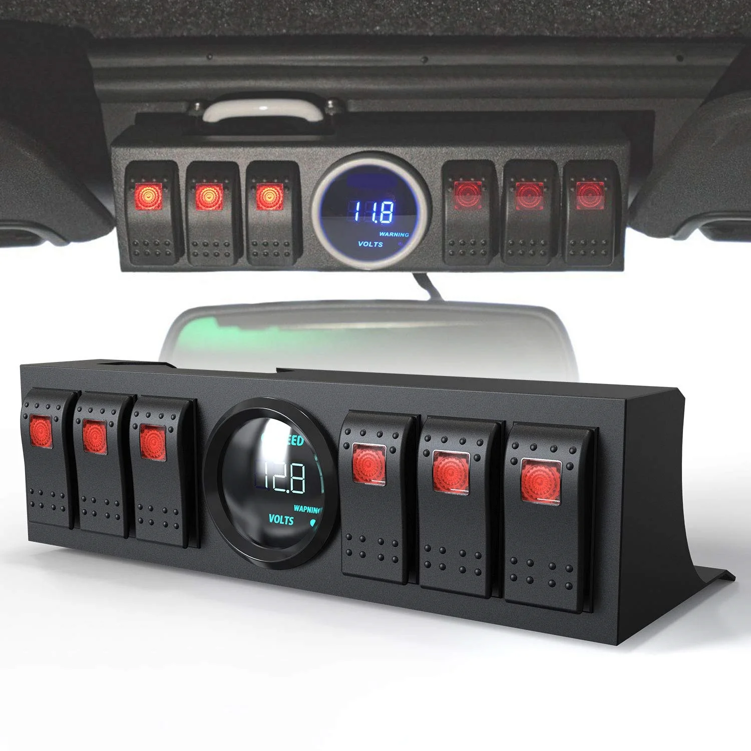 Rocker Switch Panel Cotrol Bracket w/ Digital Voltmeter For Jeep JK 09-16 Green 