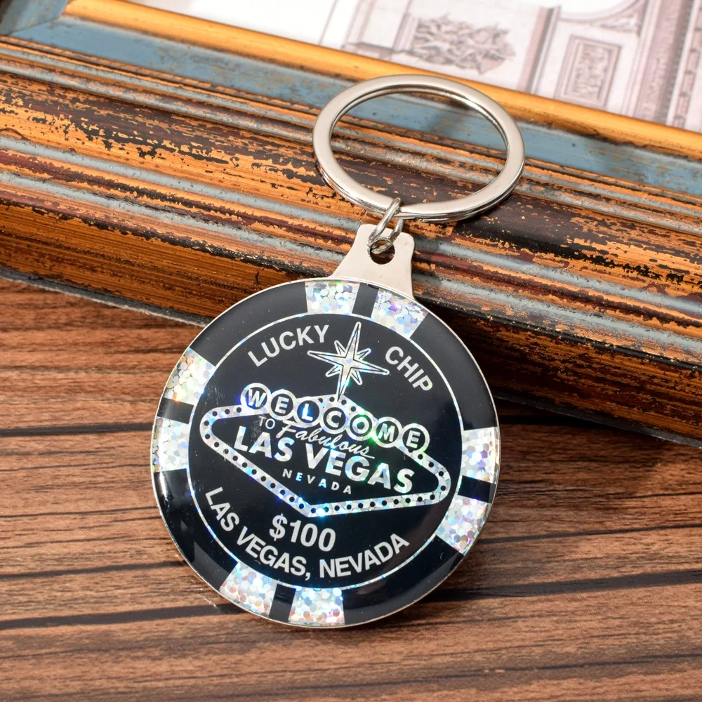 Vicney Las Vegas Letter Keychain For Women Men Lucky Chip Keychain Black Blue$1000000 Chip Keyring Gift Casino Souvenir