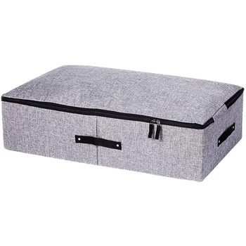 

Bedside Storage Bag Cotton Linen Zipper Portable Organizer Bed Bottom Laundry Containing Washable Packing Box for Blanket Comfor