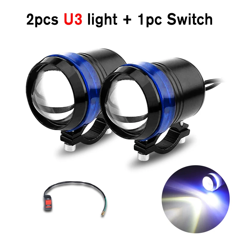 2pcs U3 Blue 2 шт. белый мото rcycle фары вспомогательная лампа U3 U5 U7 светодиодный мото rbike прожектор аксессуары 12 В мото DRL точечные фары - Цвет: 2pcs U3 Blue