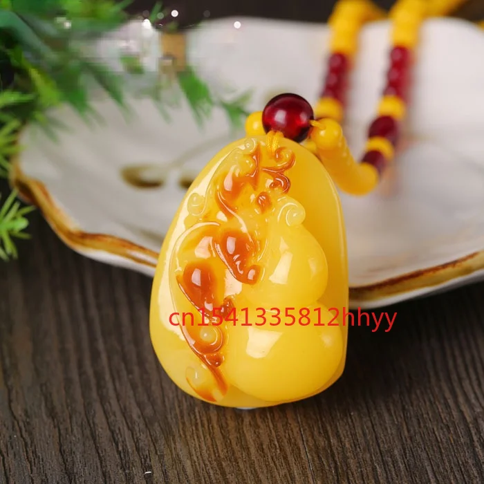 

Hot Selling Natural Amber Beeswax Gourd Necklace Pendant Charm Jewellery Hand-Carved Pendant for Women Men Fashion Accessories