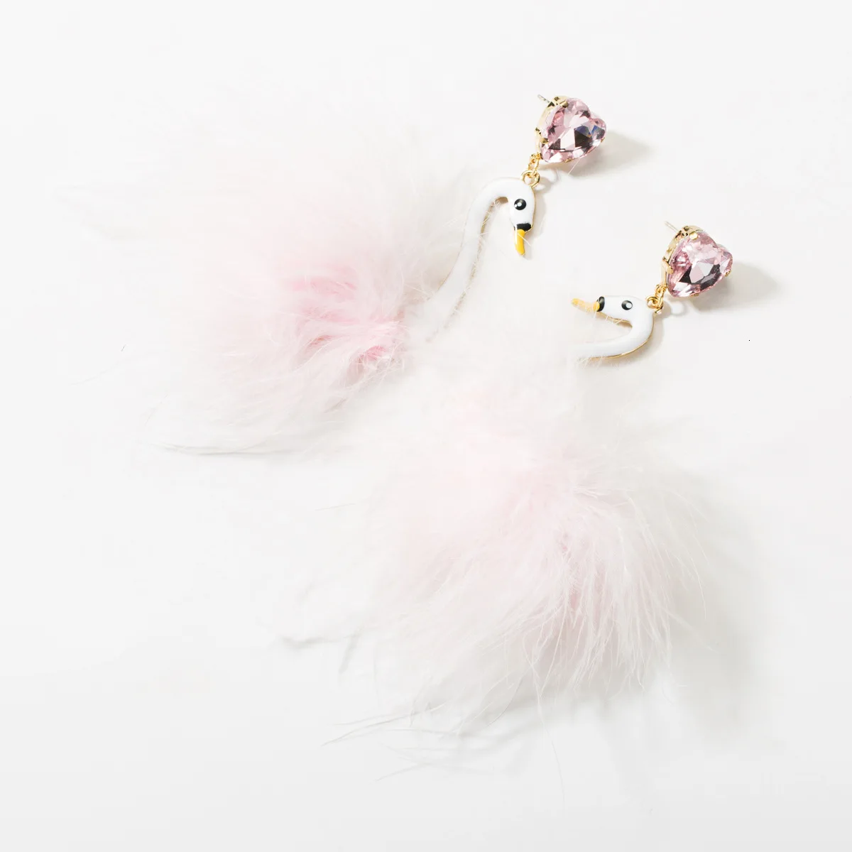 Jouval Симпатичные, с перьями Лебедь серьг в форме капли с кристаллом в центре, для Для женщин девушки милые Brincos, можно носить с большой серьги Модные украшения Oorbellen