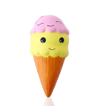 

OCDAY Squishy Double Smiley Face Ice Cream Shape Slow Rising Toy Soft PU Office Anti-Stress Reliever Toys for Baby Children