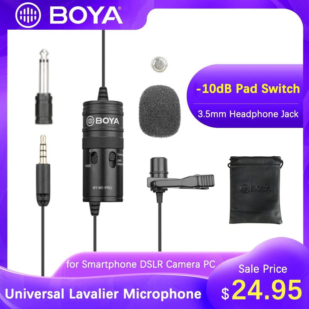BOYA BY M1 Pro Lavalier микрофон 10 дБ Pad переключатель для iPhone Android смартфон Canon Nikon DSLR камера